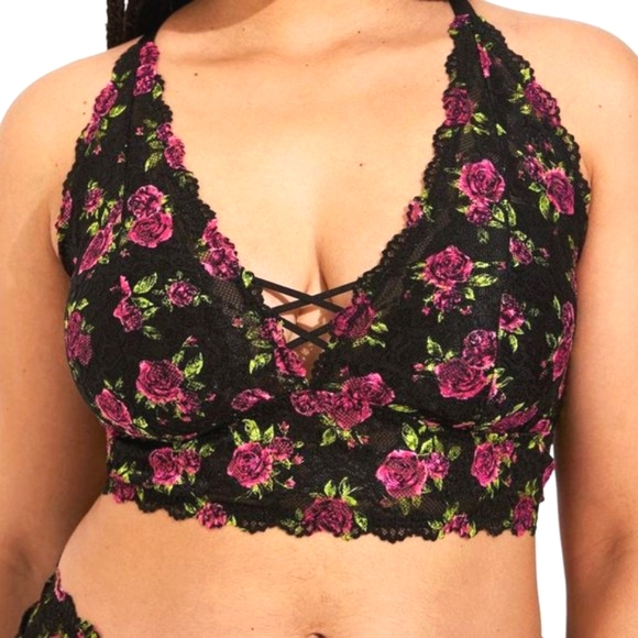 ❤️NWT VINTAGE TORRID LINGERIE - LIGHTLY LINED XO LACE LONGLINE BRALETTE FLORAL - Picture 1 of 12